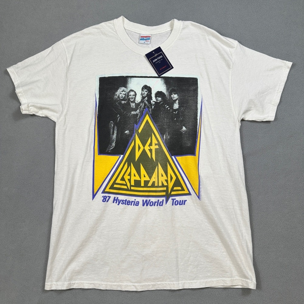 NWT Def Leppard Shirt Mens M White Hysteria World Tour 1987 Junk Food Tee VGT